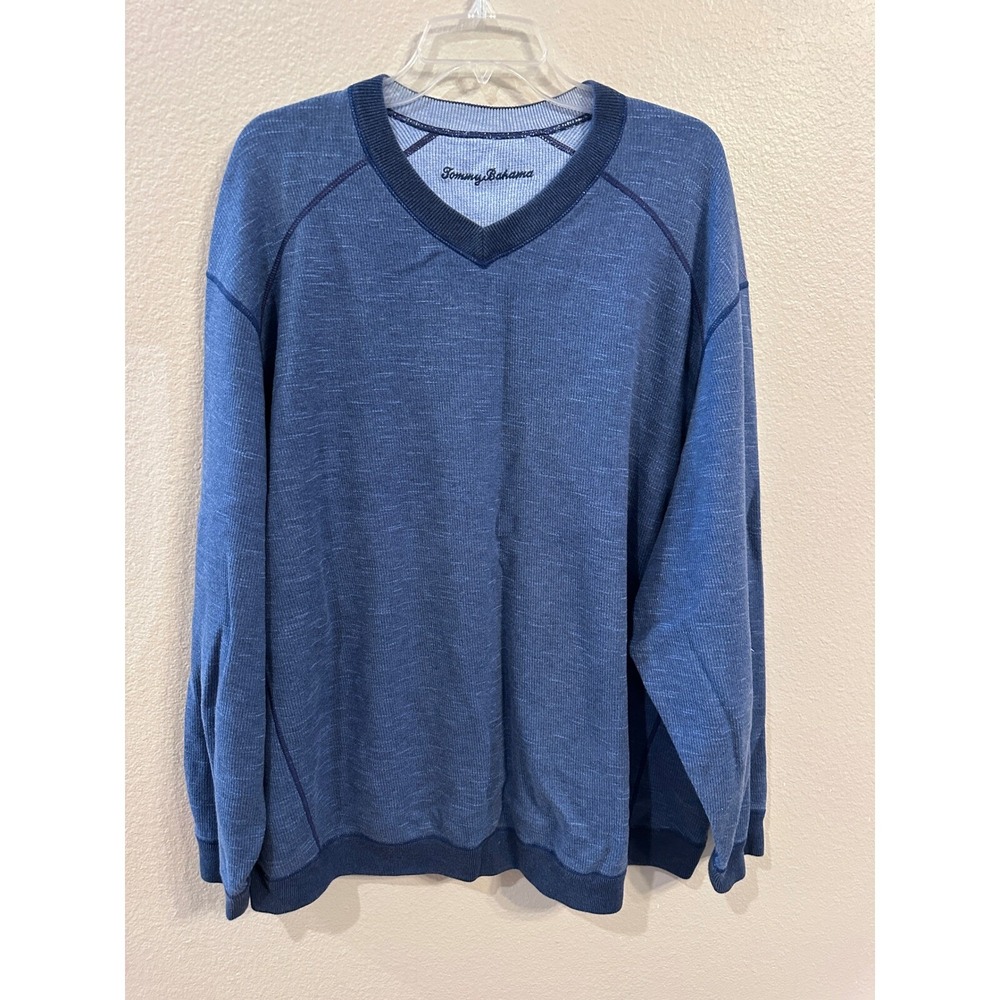 Tommy Bahama V-Neck Pullover Sweatshirt Long Sleeve Casual Comfy Blue Size XL